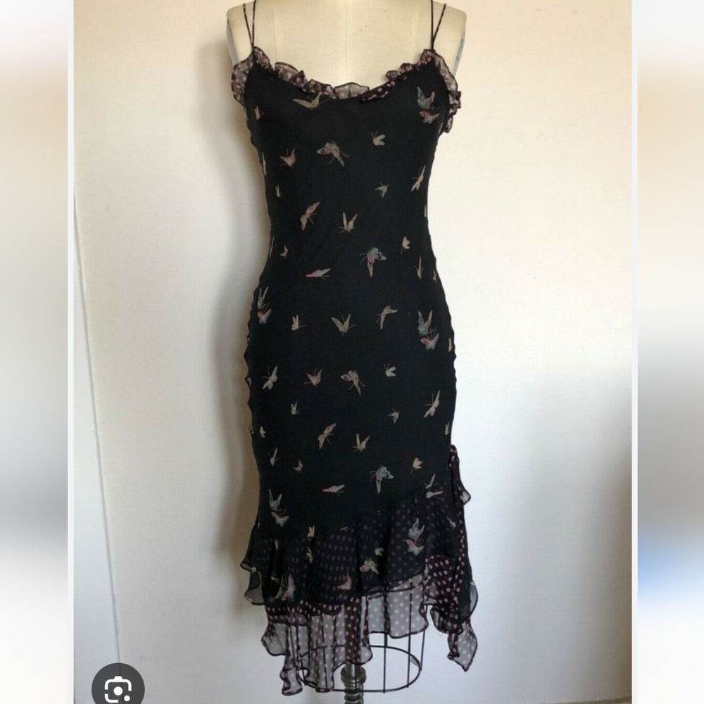 Vintage Betsey Johnson Black and Pink Midi Dress
